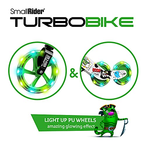 Small Rider Turbo, Bicicleta sin Pedales, Rueda Variable de PU con luz, Asiento y Manillar Ajustables, Increíble Regalo de cumpleaños, Balance Bike para Bebé de 18 Meses o más (Verde)