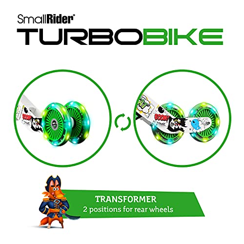 Small Rider Turbo, Bicicleta sin Pedales, Rueda Variable de PU con luz, Asiento y Manillar Ajustables, Increíble Regalo de cumpleaños, Balance Bike para Bebé de 18 Meses o más (Verde)