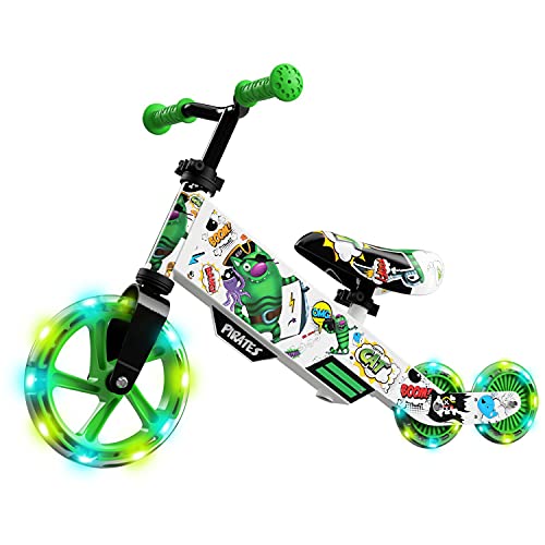 Small Rider Turbo, Bicicleta sin Pedales, Rueda Variable de PU con luz, Asiento y Manillar Ajustables, Increíble Regalo de cumpleaños, Balance Bike para Bebé de 18 Meses o más (Verde)