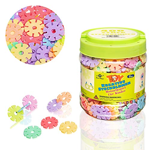 Smart Planet 400 flores en lata – Copos de nieve para clavar, 3,3 cm, colores pastel juguete educativo juego de bloques de construcción para niños a partir de 3 años