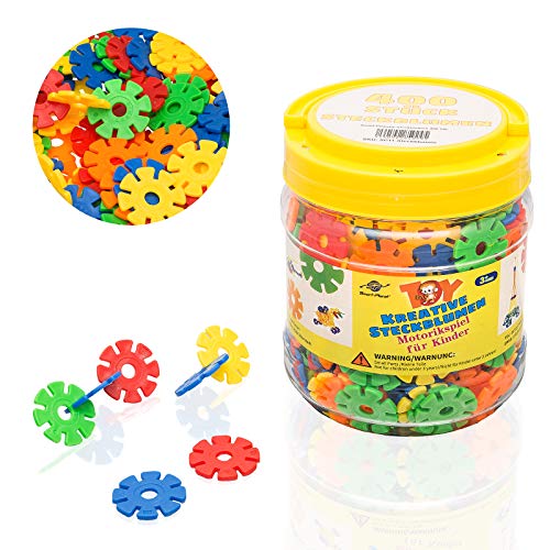 Smart Planet® 400 flores en lata – Copos de nieve para fijar 3,3 cm – Juguete para niños – Juguete educativo – Piezas de construcción de piezas a partir de 3 años