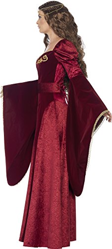 Smiffys 27877L - Disfraz de reina medieval de lujo, con vestido, cinturón y adorno para cabeza, Rojo, L - EU Tamaño 44-46