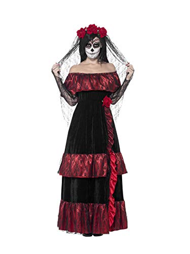 Smiffys Day of the Dead Bride Costume Disfraz de novia del día de los muertos, color negro, XXL-UK Size 24-26 (43739X2)