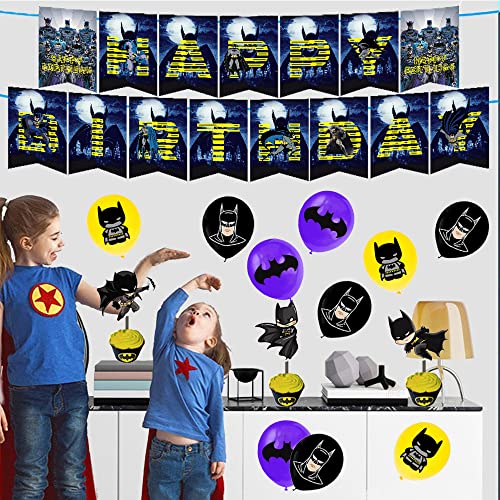 smileh Batman Cumpleaños Fiesta Decoración Superhéroes Globos Avengers Pancarta de Feliz Cumpleaños Vengadores Decoración de Tartas para Niños Batman Decoraciones de Cumpleaños