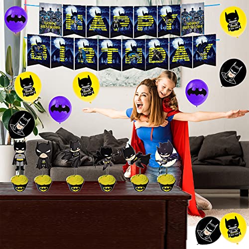 smileh Batman Cumpleaños Fiesta Decoración Superhéroes Globos Avengers Pancarta de Feliz Cumpleaños Vengadores Decoración de Tartas para Niños Batman Decoraciones de Cumpleaños