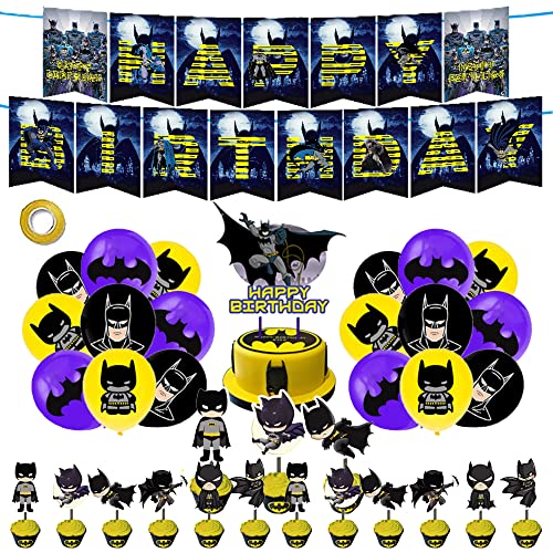 smileh Batman Cumpleaños Fiesta Decoración Superhéroes Globos Avengers Pancarta de Feliz Cumpleaños Vengadores Decoración de Tartas para Niños Batman Decoraciones de Cumpleaños