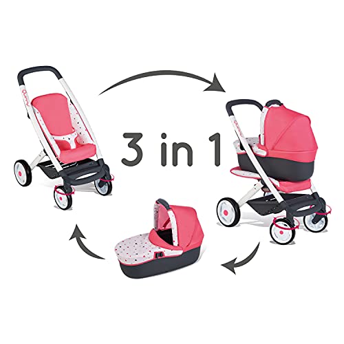 Smoby Carrito de Juguete (253198) Quinny multifunción 3 en 1, Color Rosa