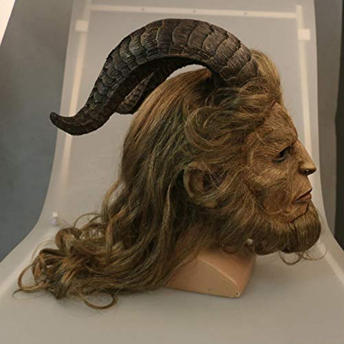 SNFHL Máscara de Bestia Belleza y Casco para Adultos Máscara de Cara Completa Máscara Real Maquillaje de Látex Fiesta de Cosplay Máscara de Látex Halloween,Long Hair