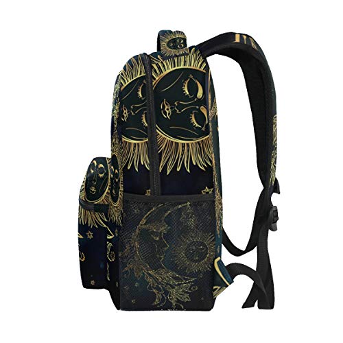 Sol Negro Luna Mochila Escolar Impermeable Mochilas Escolares para Estudiante Adolescentes Niñas Niños