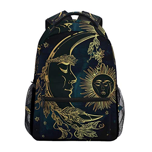 Sol Negro Luna Mochila Escolar Impermeable Mochilas Escolares para Estudiante Adolescentes Niñas Niños