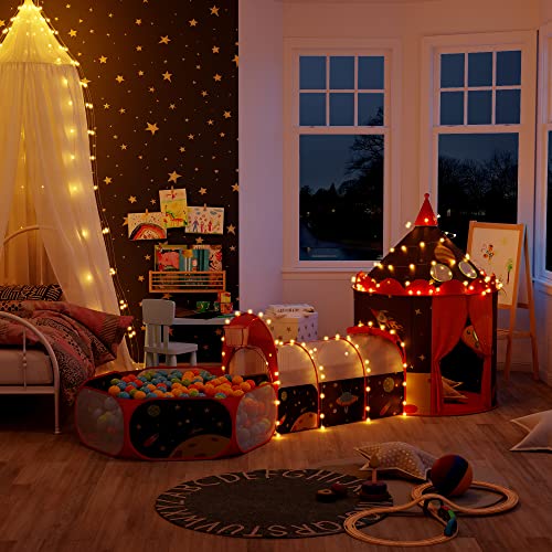 SONGMICS Tienda de Niños Pop-up 3 en 1, Carpa de Niños, Tienda de Infantil con Ventana, Tema Aeroespacial, Uso Interior o Exterior, Idea de Regalo, Fiesta de Cumpleaños, Azul y Rojo ,LPT703Q01