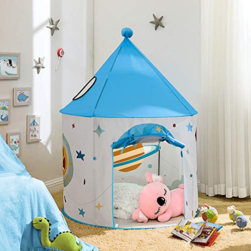 SONGMICS Tienda para Niños, Pop Up, Carpa Infantil con Bolsa de Transporte, para Interior y Exterior, Regalo para Niños, Tema Estelar, Blanco y Azul , Navidad, LPT03WB