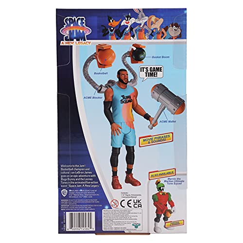 Space Jam 2: A New Legacy - Figura de acción articulada de 12 Pulgadas (12 Pulgadas), diseño Oficial de Lebron James con mazo, Bloqueador, Baloncesto y Accesorios de Pluma de Cesta