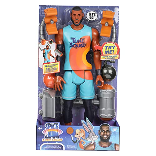 Space Jam 2: A New Legacy - Figura de acción articulada de 12 Pulgadas (12 Pulgadas), diseño Oficial de Lebron James con mazo, Bloqueador, Baloncesto y Accesorios de Pluma de Cesta