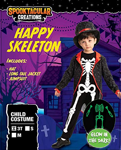 Spooktacular Creations Happy Skeleton Costume Toddler Child Glow in The Dark for Kids Halloween (Toddler( 3- 4yrs ))