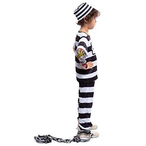 Spooktacular Creations Prisoner Jail Halloween Costume with Tattoo Sleeve and Toy Handcuffs for Kids (Medium ( 8- 10 yrs))