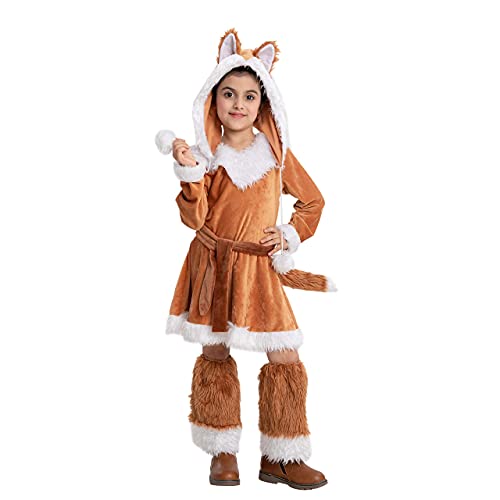 Spooktacular Creations Sweet Girls Fox Costume Set for Halloween Dress Up Party, Role-Playing, Carnival Cosplay, Jungle-Themed Party (Large ( 10- 12 yrs))