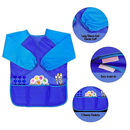 Sprießen Delantal de Pintura Infantil Impermeable Delantales de Niño Blusón Delantal Babero de Mangas Larga de Infantes para Artes y Manualidades antiincrustante, antidesgaste,Azul,2pcs