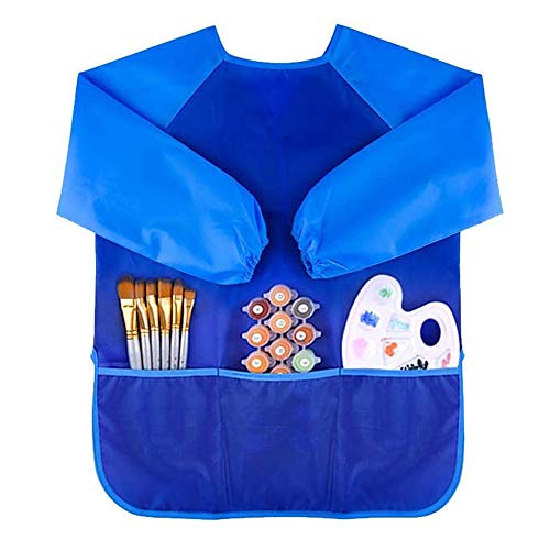 Sprießen Delantal de Pintura Infantil Impermeable Delantales de Niño Blusón Delantal Babero de Mangas Larga de Infantes para Artes y Manualidades antiincrustante, antidesgaste,Azul,2pcs