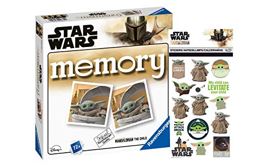 Star Wars The Mandalorian Memory® con imágenes de Baby Yoda + 1 adhesivo de mandaloriano de Star Wars