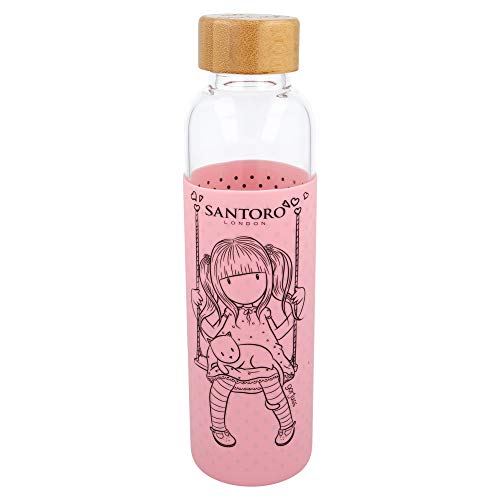 Stor Gorjuss | Botella de Agua de Cristal de Borosilicato Reutilizable - 585 ml - Botella de Agua de Vidrio con Funda de Silicona y tapón hermetico