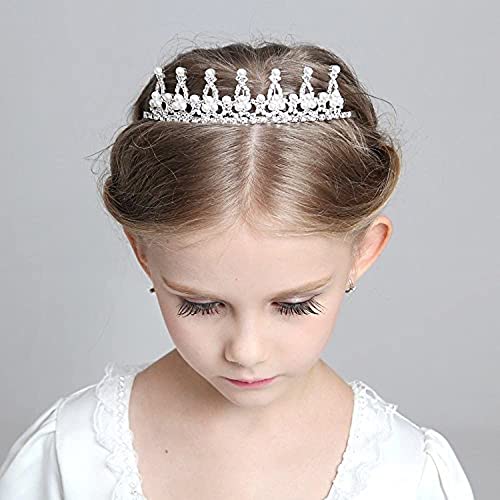 SudaTek - Tiara de cristal para niña, corona de princesa de perlas