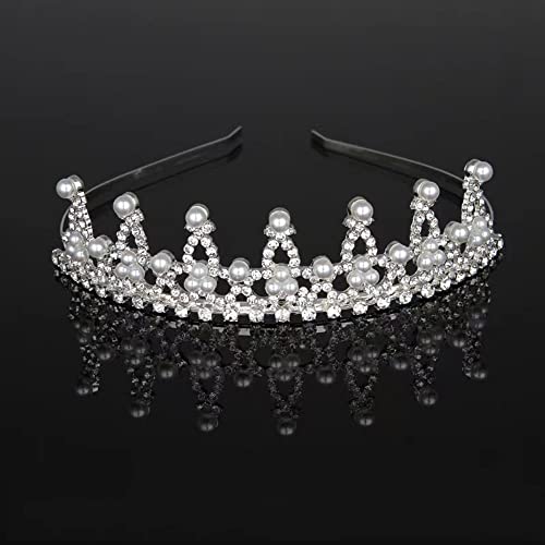 SudaTek - Tiara de cristal para niña, corona de princesa de perlas