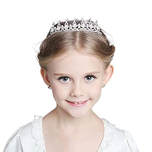 SudaTek - Tiara de cristal para niña, corona de princesa de perlas