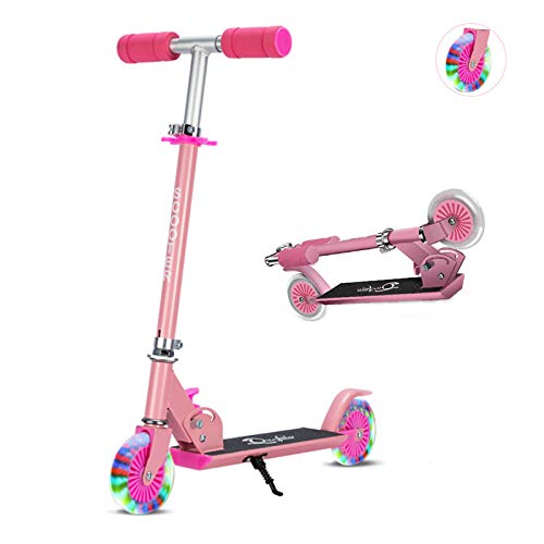 Sumeber Scooter Patinete Infantil Patinete Plegable con Ruedas de Colores Light Up, Patinete con 3 Alturas Regulables y 2 Ruedas de PU Patinete Infantil como Regalo de cumpleaños (Pink)