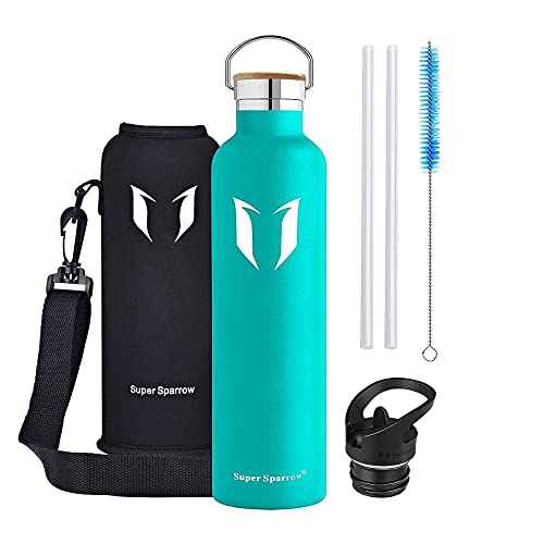 Super Sparrow Botella Agua Acero Inoxidable - Botella Agua Niños - 1L - Botella Termica Boca Estándar - Sin BPA , para Niños & Adultos, Deporte, Oficina, Yoga, Ciclismo