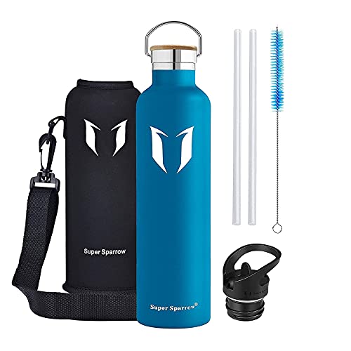 Super Sparrow Botella Agua Acero Inoxidable - Botella Agua Niños - 1L - Botella Termica Boca Estándar - Sin BPA , para Niños & Adultos, Deporte, Oficina, Yoga, Ciclismo