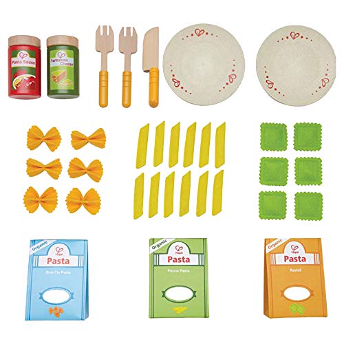 Surtido pasta de Hape, juego de chef y cocina de pasta de madera, papel y fieltro