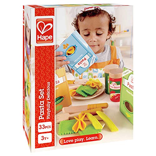 Surtido pasta de Hape, juego de chef y cocina de pasta de madera, papel y fieltro