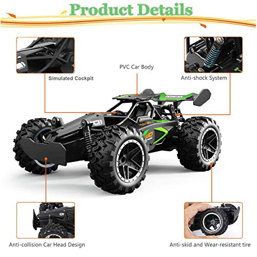 SZJJX RC Car Remote Control Truck 2.4Ghz 20KM / H Alta Velocidad 2WD Racing Cars RTR Electric Rock Climber Fast Race Buggy Hobby Toy para niños Regalo (Verde)