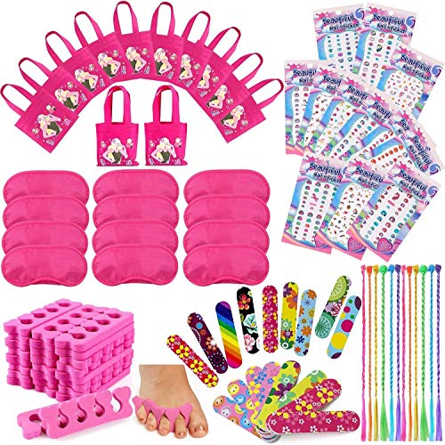 Tacobear 96 Piezas SPA Articulos de Fiesta para Niña Pegatinas Uñas Unicornio Bolsa de Fiesta Lima de Uñas Separador Dedos Pie Pelo Trenzas Antifaz para Dormir Set Fiesta Cumpleaños para Niña Ninos