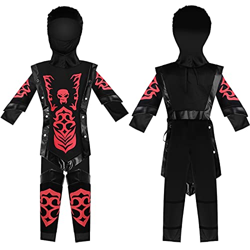 Tacobear Disfraz de Ninja para Niño Disfraz de Calavera Ninja Disfraz de Cosplay Disfraz Infantil de Halloween Negro y Rojo 4-12 años (L (10-12 años), rojo)