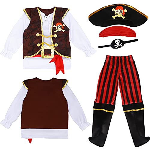 Tacobear Disfraz Pirata Niño con Pirata Accesorios Pirata Sombrero Parche Daga Brújula Bolso Pendiente Pirata Capitán Disfraz de Halloween Carnaval para Niños Infantil (T, 3-4 Años)