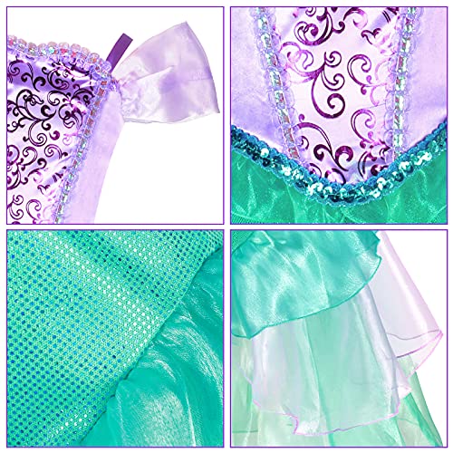 Tacobear Disfraz Sirena Niña Vestidos Sirena con Princesa Accesorios Corona Varita Mágica Disfraz Sirenita Cumpleaños Fiesta Carnaval Halloween Ariel Disfraces Cosplay (130, 6-7 Años)