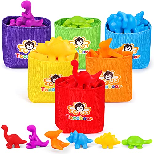 Tacobear Juguetes Montessori Juguetes Contar Dinosaurio de Colores Coordinados con Tazas y Tarjetas de Aprendizaje Motoras Finas Juego Educativos Montessori Juguete para Niños Bebés 2 3 4 5 6 años