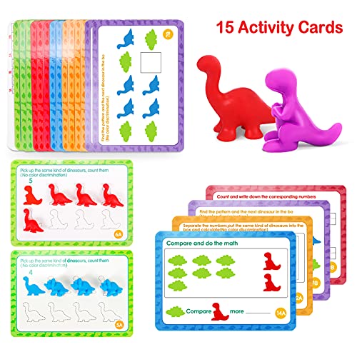 Tacobear Juguetes Montessori Juguetes Contar Dinosaurio de Colores Coordinados con Tazas y Tarjetas de Aprendizaje Motoras Finas Juego Educativos Montessori Juguete para Niños Bebés 2 3 4 5 6 años