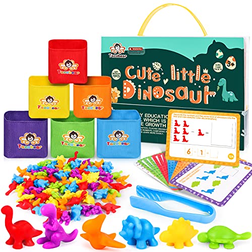 Tacobear Juguetes Montessori Juguetes Contar Dinosaurio de Colores Coordinados con Tazas y Tarjetas de Aprendizaje Motoras Finas Juego Educativos Montessori Juguete para Niños Bebés 2 3 4 5 6 años