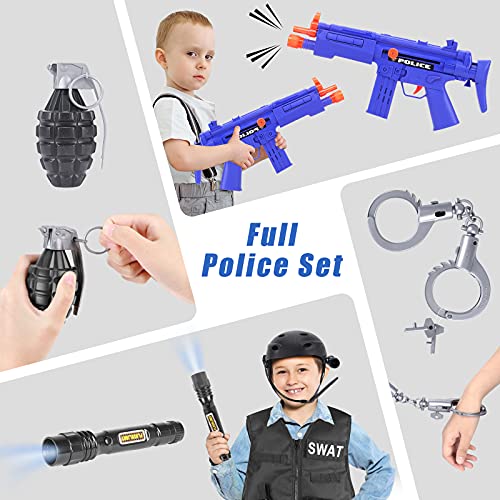 Tacobear SWAT Policía Disfraz Niño Policia Chaleco con Accesorios Policía Esposas Casco Insignia Walkie Talkie Telescopio Pistola Policía Juguete para Niños Halloween Fiesta Disfraces