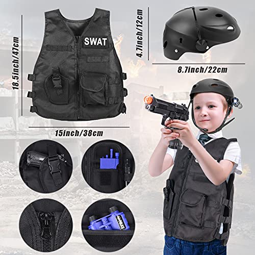 Tacobear SWAT Policía Disfraz Niño Policia Chaleco con Accesorios Policía Esposas Casco Insignia Walkie Talkie Telescopio Pistola Policía Juguete para Niños Halloween Fiesta Disfraces