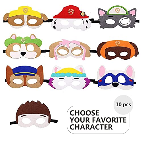 TaimeiMao Máscaras Niños,10 Piezas Máscaras de Fieltro,Máscaras Paw Dog Patrol,Animal Masks,Máscaras de Fiesta,Máscaras de Fieltro para Cumpleaños,Navidad,Halloween Regalo