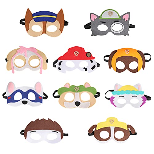 TaimeiMao Máscaras Niños,10 Piezas Máscaras de Fieltro,Máscaras Paw Dog Patrol,Animal Masks,Máscaras de Fiesta,Máscaras de Fieltro para Cumpleaños,Navidad,Halloween Regalo