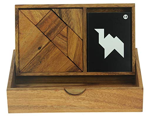 Tangram Doble - Un Juego para 2 Jugadores - Rompecabezas de Madera - Divertido Juego Familiar - Regalo de Madera para niños y Adultos - Incluye 64 Tarjetas con soluciones