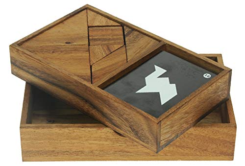 Tangram Doble - Un Juego para 2 Jugadores - Rompecabezas de Madera - Divertido Juego Familiar - Regalo de Madera para niños y Adultos - Incluye 64 Tarjetas con soluciones