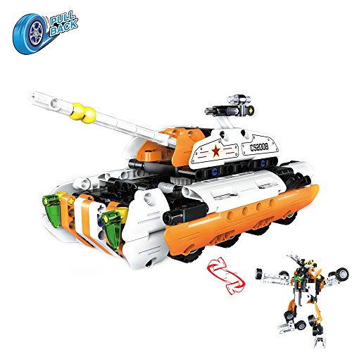 Tanque 2 in1 Robot con piedras de diseño Extracción Rápida Pull Back Car, ranuras montar construcción DIY tanque, selberbauen Manualidades, Block Building Vehículo, Nuevo