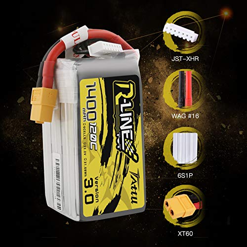 TATTU R-Line 1400mAh 22.2V 120C 6S Batería de lipo con Conector XT60 para Carreras Profesionales de FPV