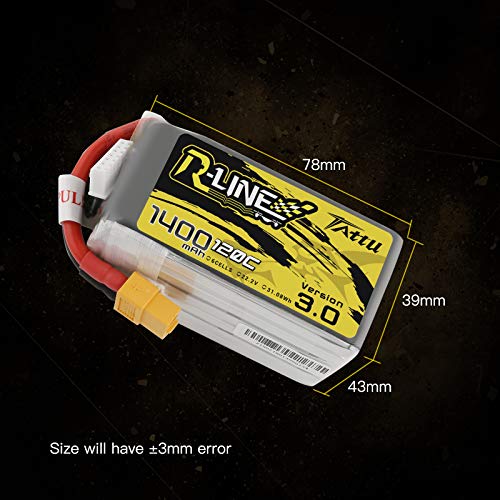 TATTU R-Line 1400mAh 22.2V 120C 6S Batería de lipo con Conector XT60 para Carreras Profesionales de FPV